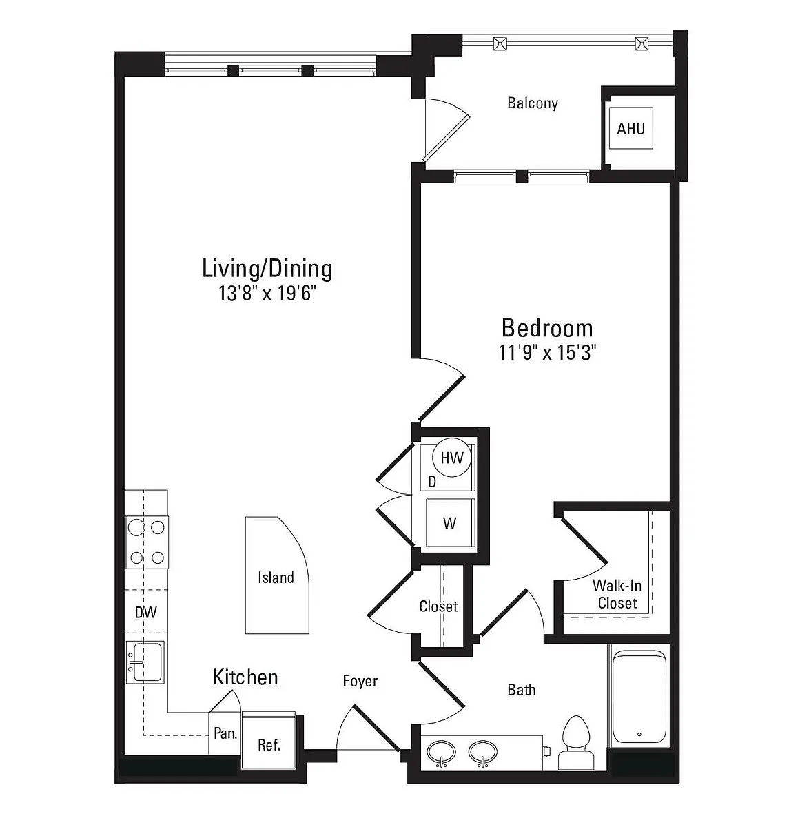 Floor plan 1 Bed 1 Bath B