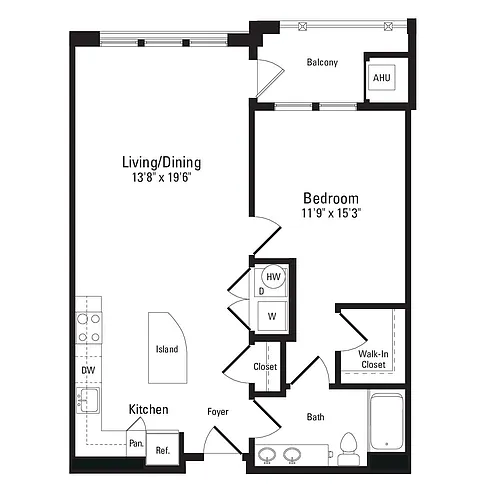 Floor plan 1 Bed 1 Bath B