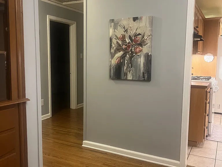 Hallway _ with hardwood floors leading to the bedrooms and kitchen