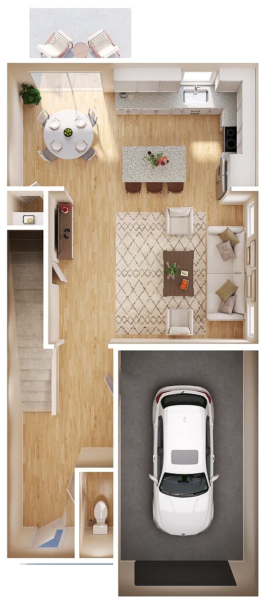 Floor plan C1 Three Bedroom / Two and a Half Bath Townhome w/