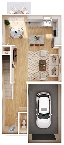 Floor plan C1 Three Bedroom / Two and a Half Bath Townhome w/