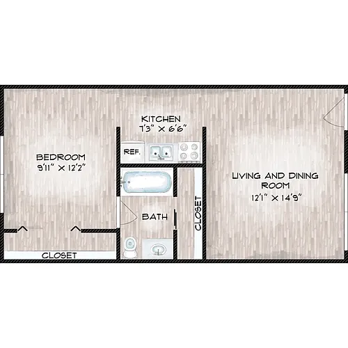 Floor plan 1 Bed 1 Bath