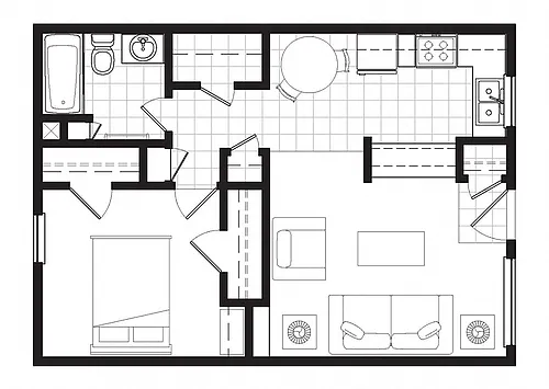 Floor plan Hacienda Norte One Bedroom - Unfurnished