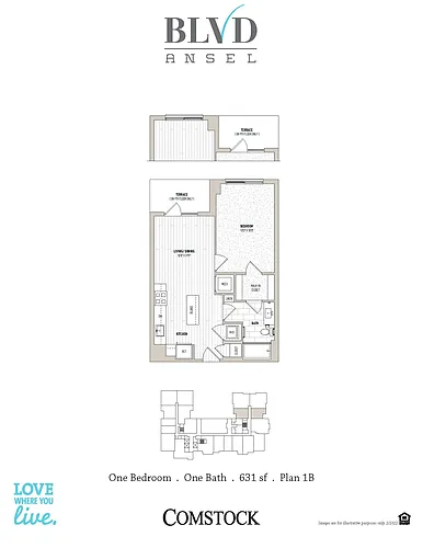 Floor plan 1 Bed/1 Bath-1B