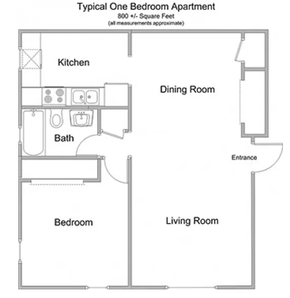 Floor plan 1 Bedroom, 1 Bath
