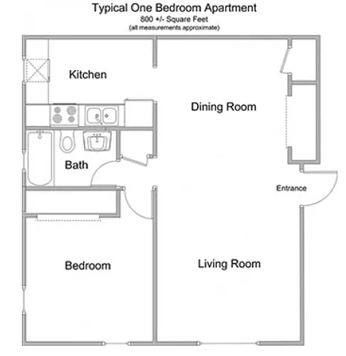 Floor plan 1 Bedroom, 1 Bath
