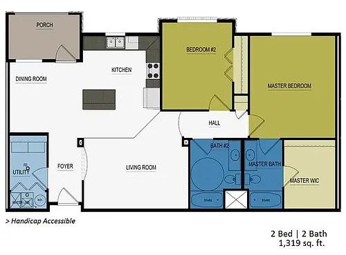 Floor plan 2 Bed 2 Bath | 1319 sqft