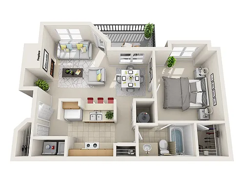 Floor plan 1 Bedroom 1 Bathroom 60%