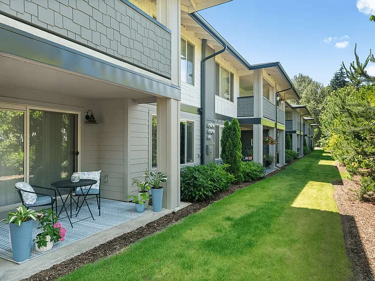 Private patios with peaceful, green surroundings.