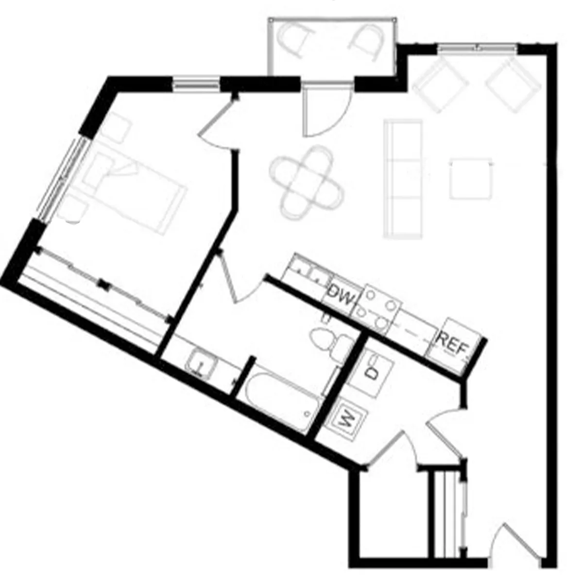 Floor plan 1 Bed, 1 Bath - 744 SF