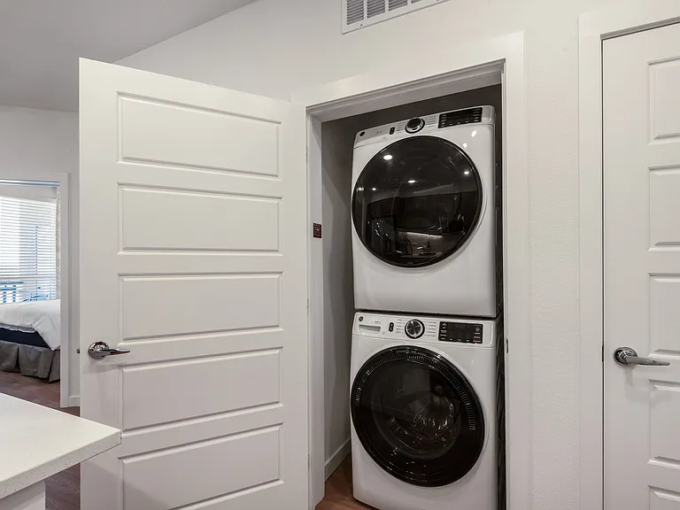 Convenient In-Home Washer and Dryer Setup in Hallway Closet
