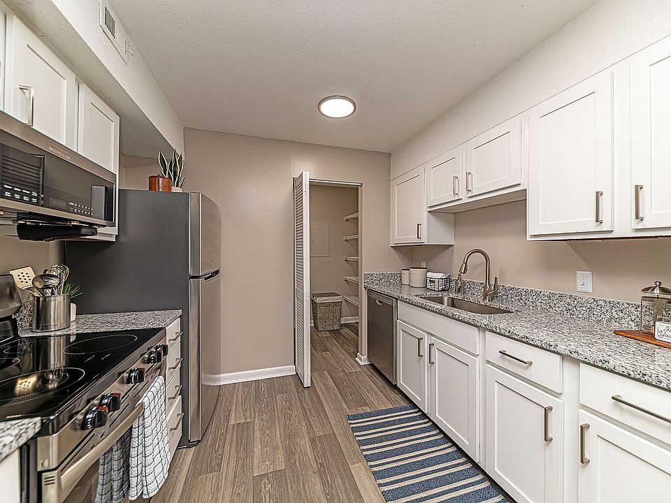 Kitchen with granite counters, stainless appliances, and modern cabinetry