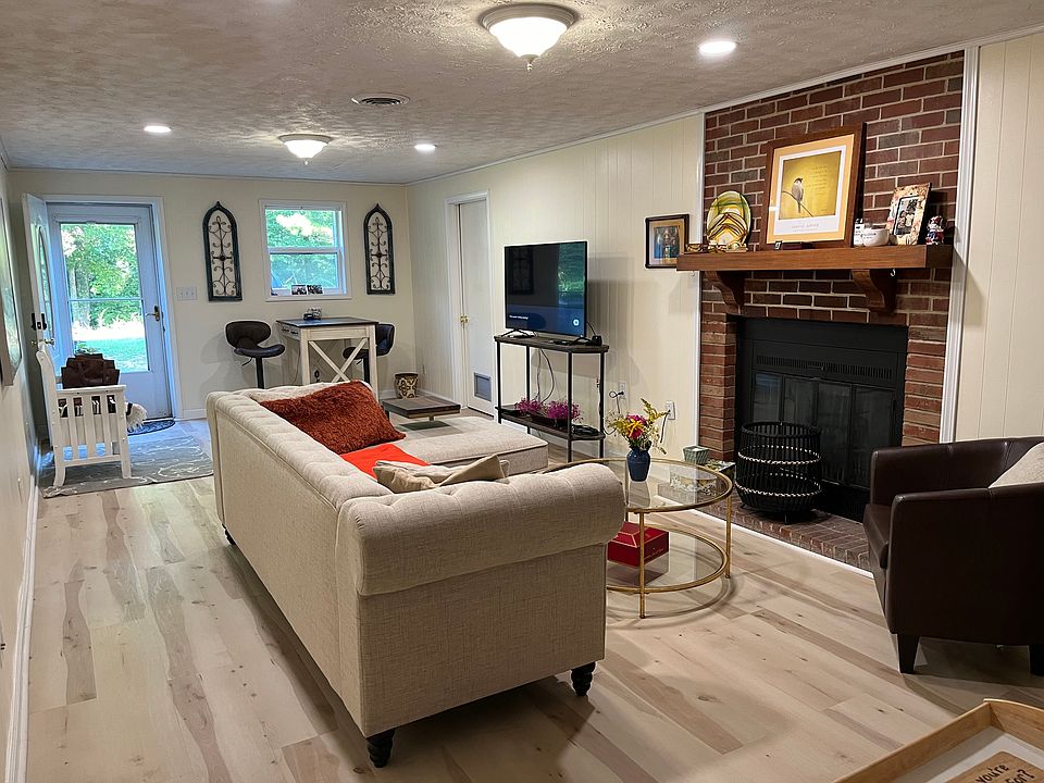 Living room with working fireplace