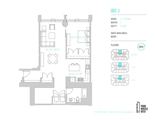 Floor plan 1 Bed 1 Bath + Study
