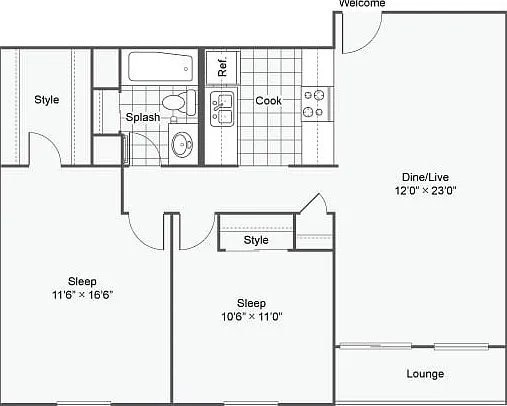 B1 | 2-Bedroom Floorplan B1 | 2-Bedroom Floorplan