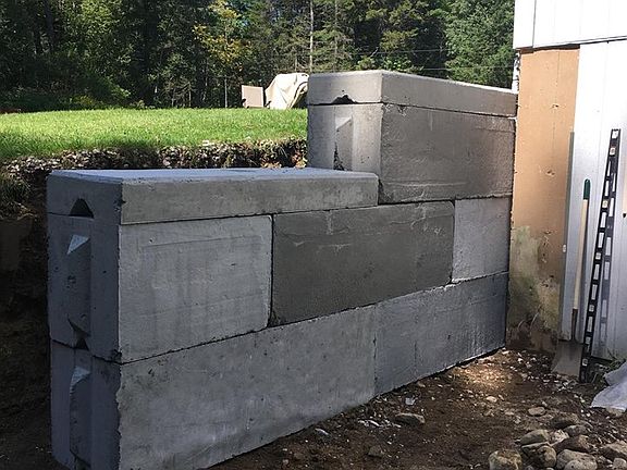 New block retaining wall. 