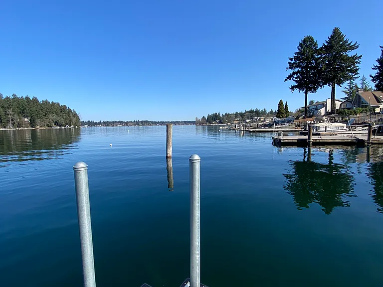 Spacious dock with amazing views of American lake