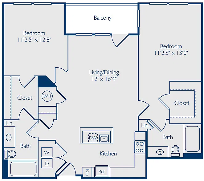 Floor plan 2 Bed 2 Bath B2B