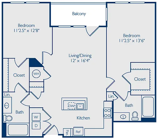 Floor plan 2 Bed 2 Bath B2B