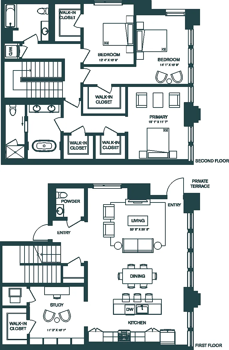 Floor plan 3 Bed/2.5 Bath Den-M2S