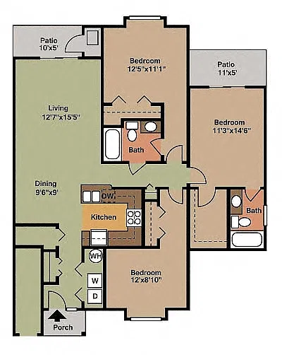 Floor plan Three Bedroom, Two Bath Lower