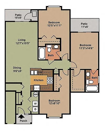 Floor plan Three Bedroom, Two Bath Lower