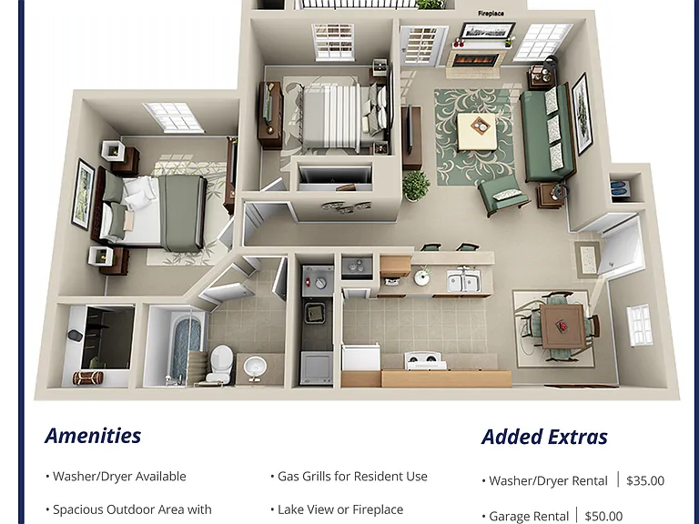 Two bed 850 sq ft plan