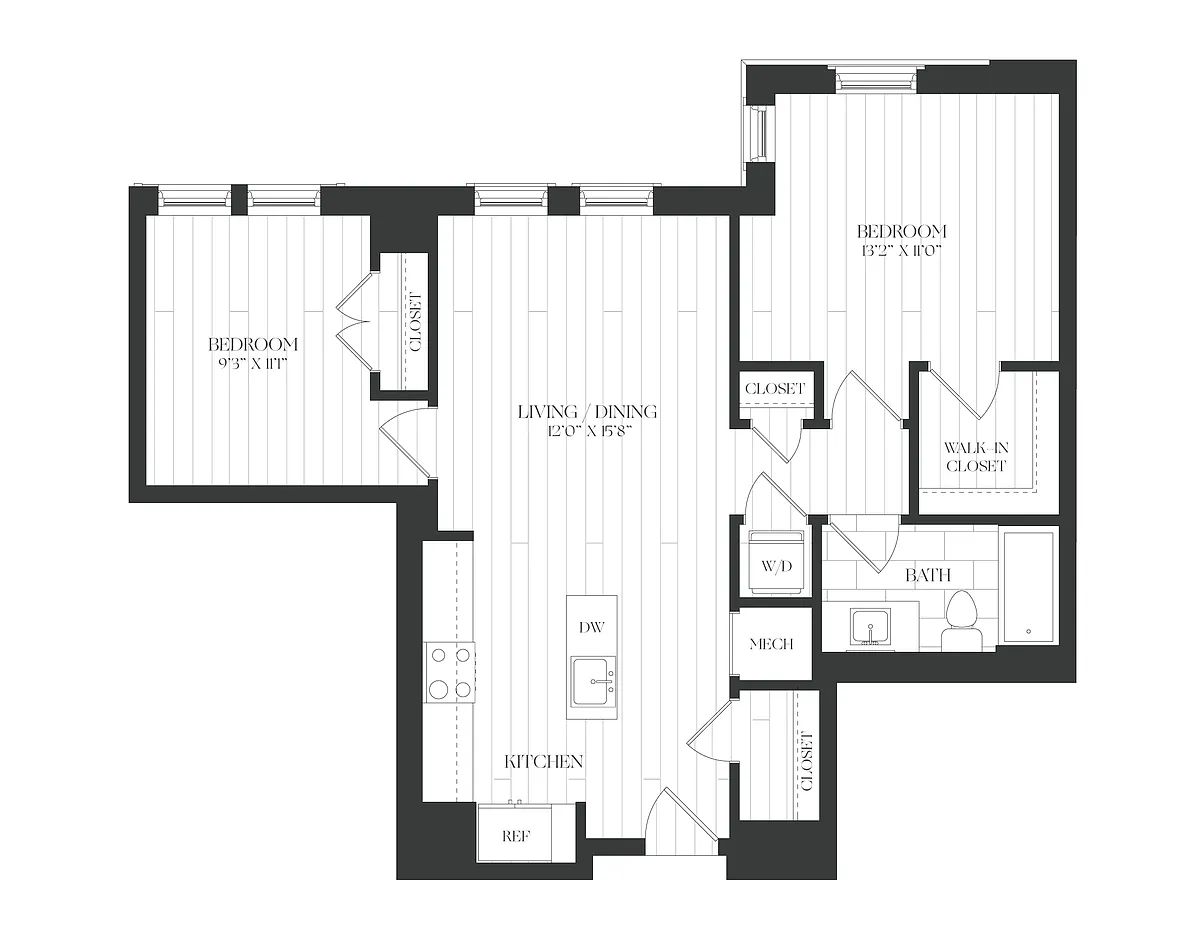 Floor plan 2 Bed/1 Bath-2JR-4-The Claude