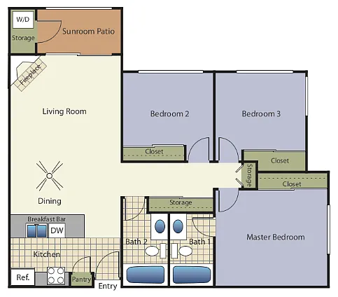 Floor plan 3 Bedroom 2 Bathroom 32A