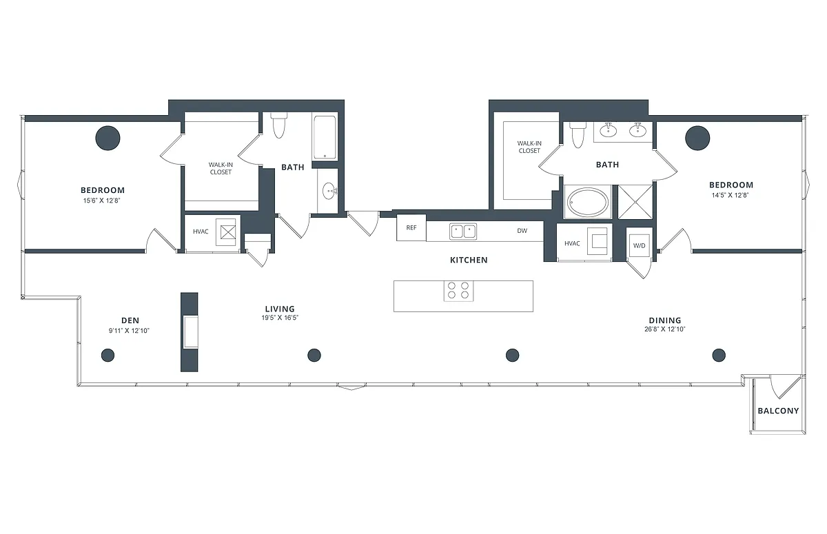 Floor plan 2 Bed/2 Bath Den-B2D