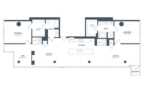 Floor plan 2 Bed/2 Bath Den-B2D