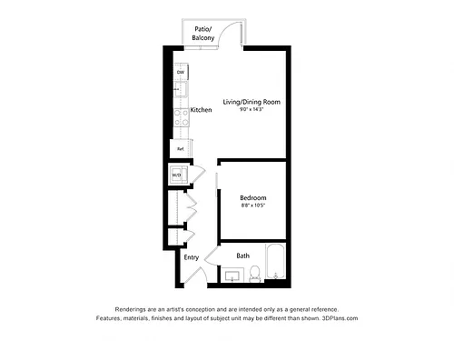 Floor plan J02 - JR 1 Bedroom