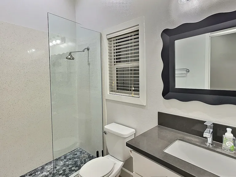 Bathroom vanity and shower