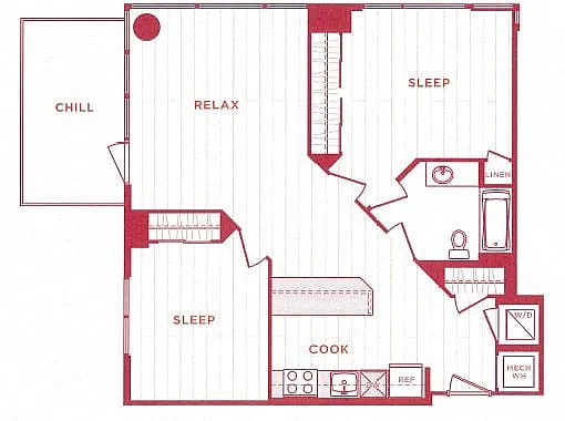 Floor plan 2 Bed/1 Bath s-b02