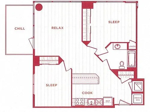 Floor plan 2 Bed/1 Bath s-b02