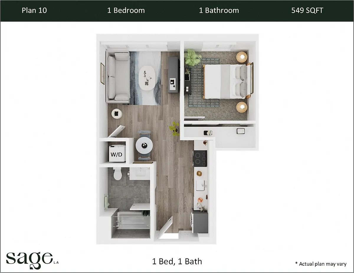 Floor plan 1 Bedroom, 1 Bath Plan 10