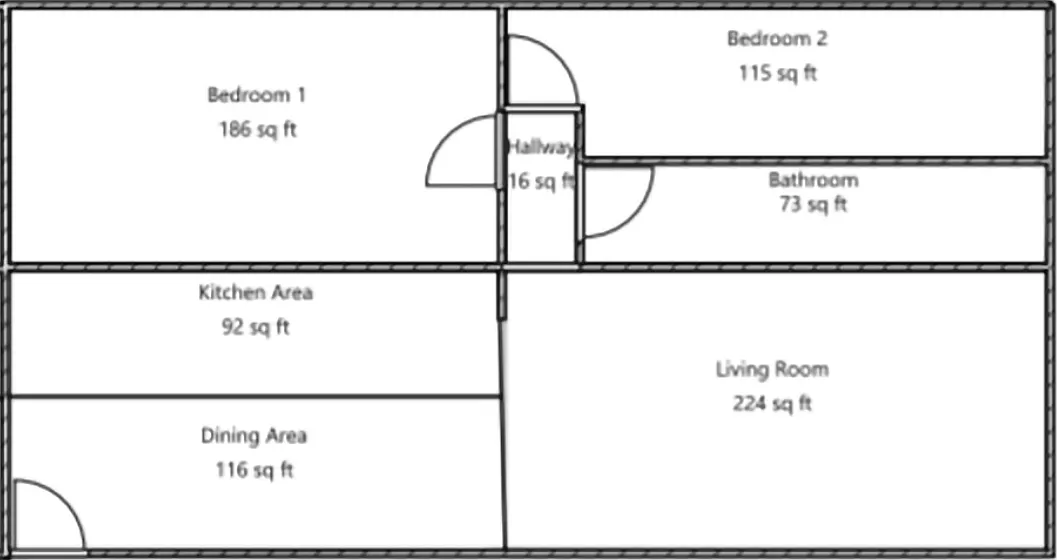 Floor plan 2 Bed 1 Bathroom