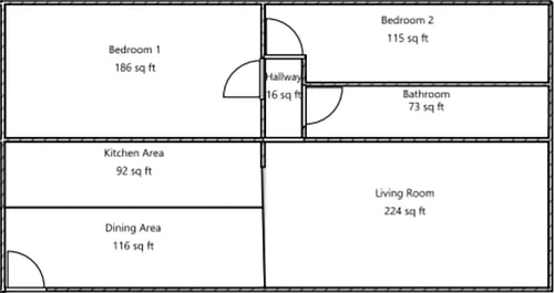 Floor plan 2 Bed 1 Bathroom