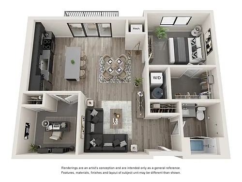 Floor plan 1bdx1bth with office