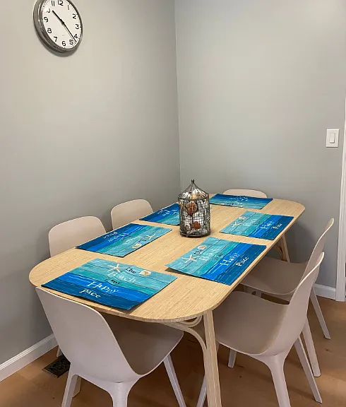 Dining area comfortably sits 6 but other seating at kitchen counter and of course a large table on patio where most people like to relax and enjoy the Santa Cruz fresh air!