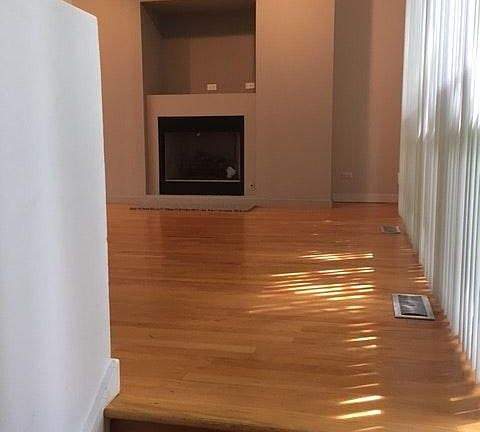 walking up to main level--fireplace