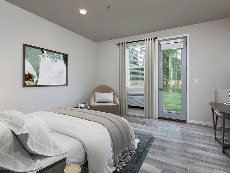 Studio floorplan - bedroom, living room, and dining space