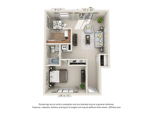 Floor plan 1-Bedroom 1-Bathroom First Floor