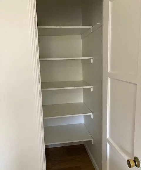 Pantry in kitchen gives extra space for food goods.