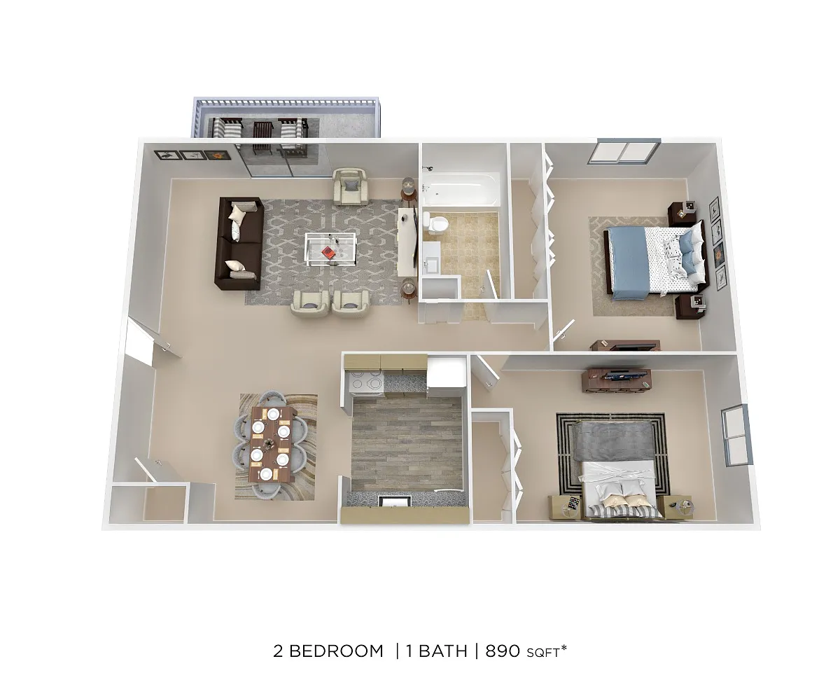 Floor plan Two Bedroom - 890 sqft