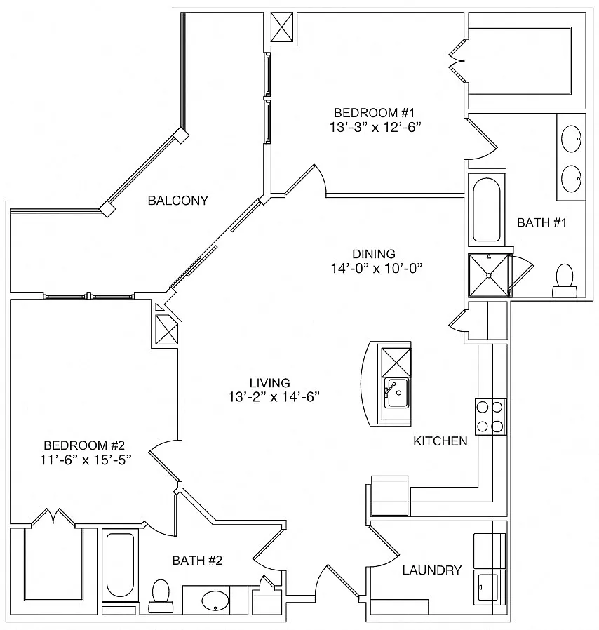 Floor plan Residences 2 Bed 2 Bath Balcony
