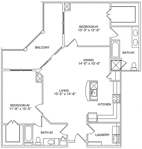 Floor plan Residences 2 Bed 2 Bath Balcony