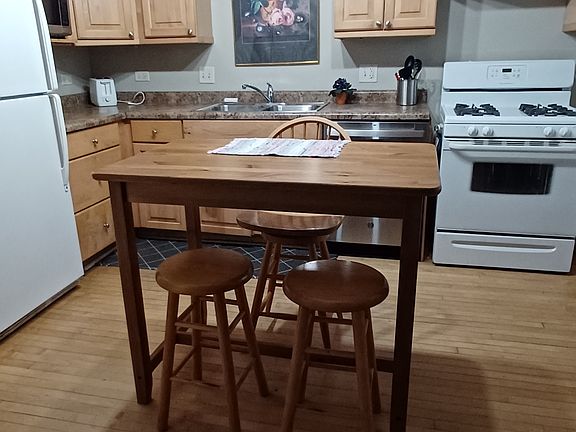 Dishwasher and microwave. The table and stools can be included if the tenant wants to use them.