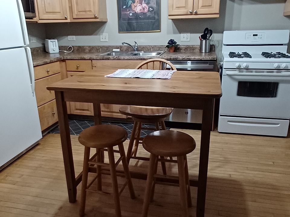 Dishwasher and microwave. The table and stools can be included if the tenant wants to use them.