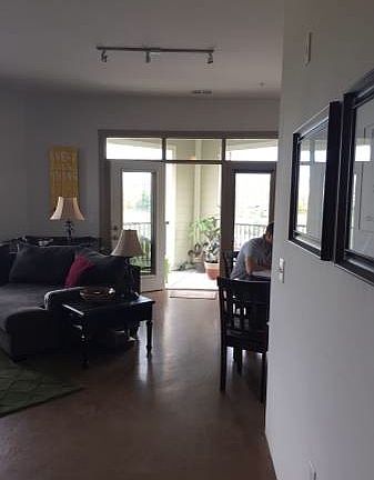 Looking out onto the balcony